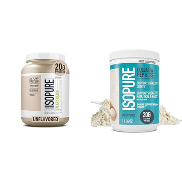 Bundle of Isopure Unflavored Organic Vegan Pea Protein Powder, Dairy Free with Amino Isopure Au supplements