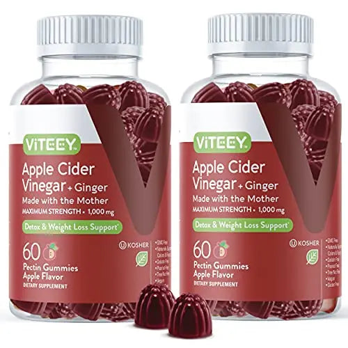 Apple Cider Vinegar Gummies 1,000mg Plus Ginger, ACV with The Mother, Detox Cleanse Viteey Au supplements