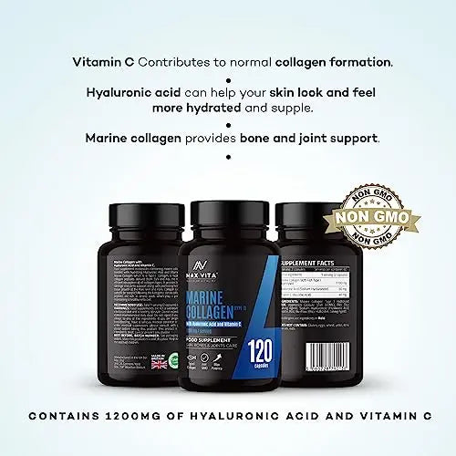 Marine Collagen Supplement 1200mg with Hyaluronic Acid & Vitamin C Hydrolysed Peptides Powder MAX VITA MAXIMUM VITALITY Au supplements