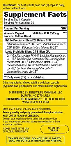 Renew Life Women's Probiotic Capsules, 50 Billion CFU Guaranteed, Supports pH Balance Renew Life Au supplements