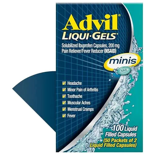 Advil Liqui-Gels minis Pain Reliever and Fever Reducer, Pain Medicine for Adults with Ibuprofen 200mg for Pain Relief - 50x2 Liquid Filled Capsules Advil Au supplements