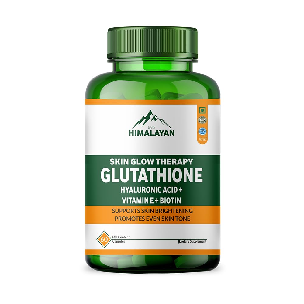 Divyhimalayan L-Glutathione 1000mg - 98% Pure Reduced Form with Vitamin C & ALA for Radiant Skin, Antioxidant & Immune Support - 60 Capsules Divya Himalayan Au supplements