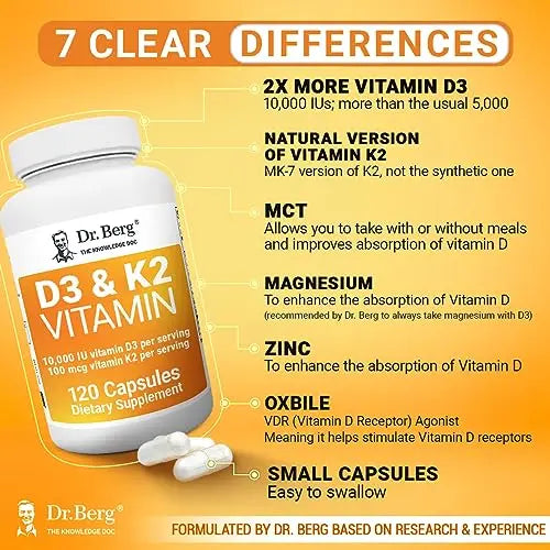 Dr. Berg's Vitamin D3 K2 Supplement w/MCT Oil - Includes 10,000 IU of Vitamin D3 Dr. Berg Nutritionals Au supplements