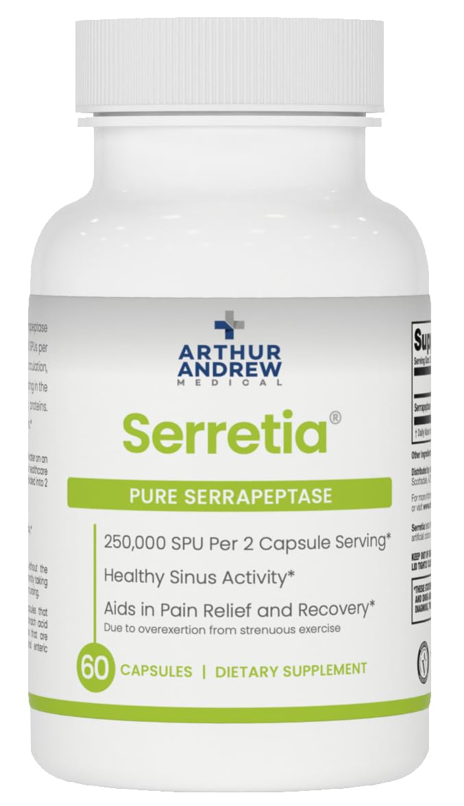 Arthur Andrew Medical, Serretia, Serrapeptase Formula for Muscle and Sinus Support, 60 Capsules Arthur Andrew Medical Au supplements