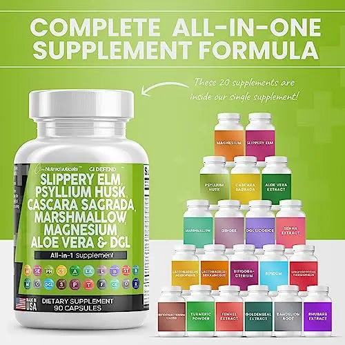 Slippery Elm 5000mg Psyllium Husk 2000mg Pre Probiotic Digestive Gut Clean Nutraceuticals Au supplements