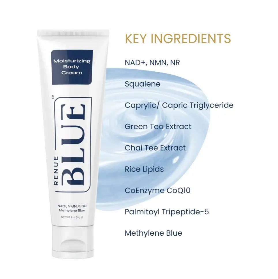 Renue Blue Methylene Blue Moisturizing Body Cream – Liposomal NAD+ Complex with Antioxidants, Peptides, and Botanical Extracts for Hydrated, Healthier‑Looking Skin Renue By Science Au supplements