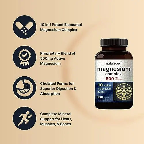 NatureBell Magnesium Complex Supplement 500mg, 300 Capsules | 10 Active Forms NatureBell Au supplements