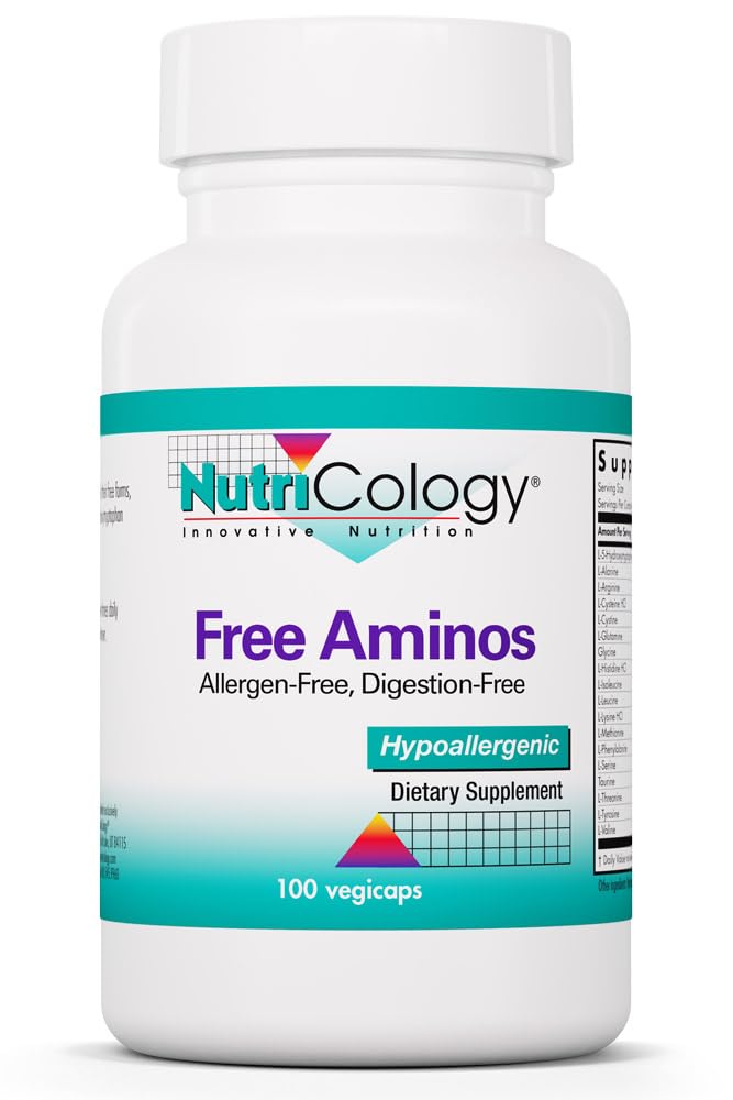Nutricology Free Aminos Supplement - Essential Amino Acids Complex, Lean Muscle Mass Support, Vegetarian Capsules - 100 Count Allergy Research Group Au supplements
