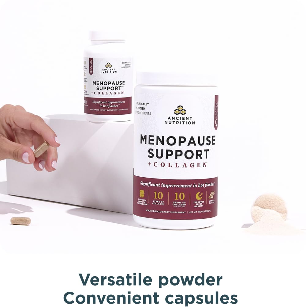Ancient Nutrition Menopause Support + Collagen Supplement, Hydrolyzed Collagen Peptides, Key Clinically Validated Superfoods, Significant Improvement in Hot Flashes and Sleep Quality, 60 Capsules Ancient Nutrition Au supplements