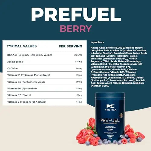 Kinetica PreFuel, Pre Workout, 5.9g Amino Acids & 2.3g BCAA's per Serving, 30 Servings Kinetica Au supplements