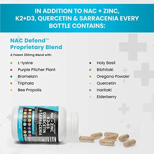 NAC Supplement N-Acetyl Cysteine 1000mg Vitamin D3 K2 Zinc Quercetin Clean Nutraceuticals Au supplements