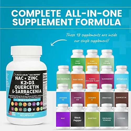 NAC Supplement N-Acetyl Cysteine 1000mg Vitamin D3 K2 Zinc Quercetin Clean Nutraceuticals Au supplements