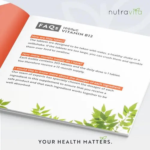 Vitamin B12 1000mcg - 365 High Strength Vegan Tablets (1 Year Supply) - Max Strength Nutravita Au supplements