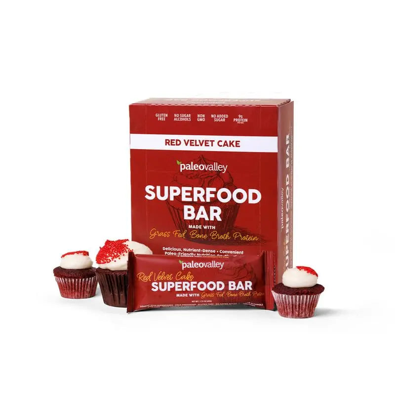 Paleovalley Superfood Bars – Red Velvet– 10 Pack – 9g Protein per Bar – Gluten-Free, Grain-Free, Paleo, Non-GMO – On-the-Go Snack Paleovalley Au supplements