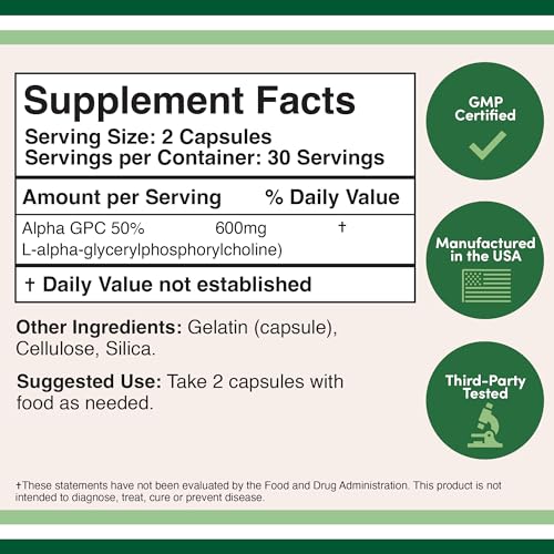 Alpha GPC Choline 600mg Capsules - Brain Support Supplement for Focus, Memory Double Wood Supplements Au supplements