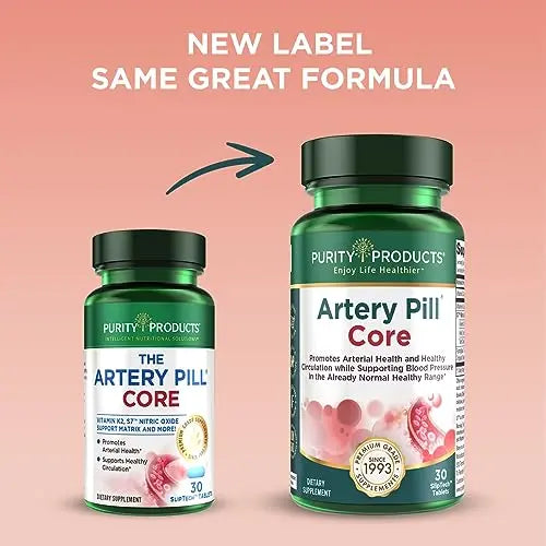 Purity Products Artery Pill Core from MK-7 Vitamin K2, Plant-Based S7 Nitric Oxide Booster Purity Products Au supplements
