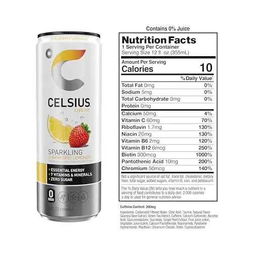 CELSIUS Sparkling Strawberry Lemonade, Functional Essential Energy Drink, 12 Fl Oz CELSIUS Au supplements