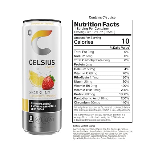 CELSIUS Sparkling Strawberry Lemonade, Functional Essential Energy Drink, 12 Fl Oz CELSIUS Au supplements