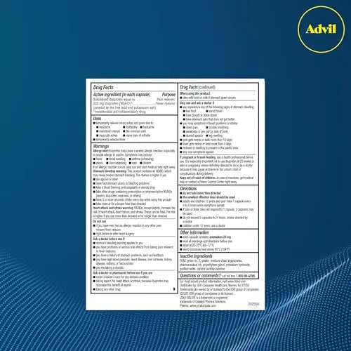 Advil Liqui-Gels minis Pain Reliever and Fever Reducer, Pain Medicine for Adults with Ibuprofen 200mg for Pain Relief - 200 Liquid Filled Capsules Advil Au supplements