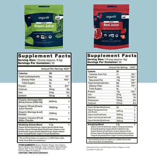 Organifi Green Juice and Red Juice Bundle - 30 Day Supply - Delicious, Refreshing Organic Organifi Au supplements