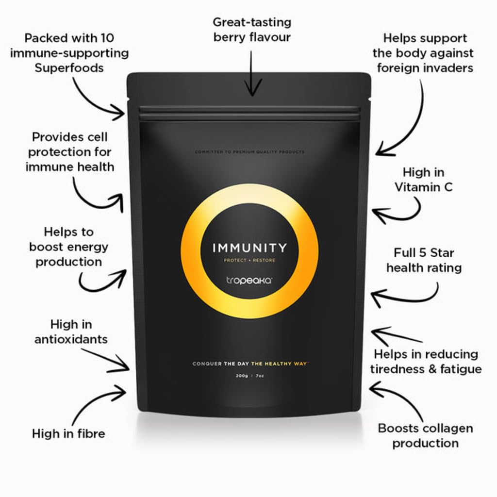 Tropeaka Immunity Powder - Immune Support Supplement, Antioxidant Rich Superfood Powder with Vitamins & Minerals, Boost Energy & Collagen Production - Vegan, Gluten Free, Non-GMO - 7oz (20 Servings) Tropeaka Au supplements