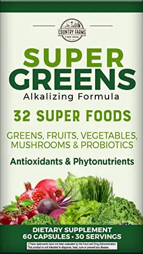 COUNTRY FARMS Super Greens Vegicaps, 32 Super Foods, Whole Food Supplement COUNTRY FARMS Au supplements