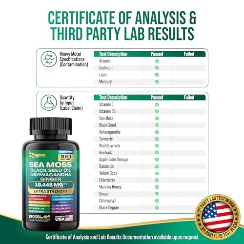 Sea Moss 7000mg Black Seed Oil 4000mg Ashwagandha 2000mg Turmeric 2000mg Zoyava Au supplements