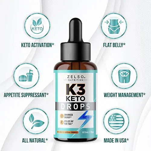 (3 Pack) K3 Keto Drops for Weight Loss - Fat Burner & Metabolism Booster | Advanced Keto ZELSO Au supplements