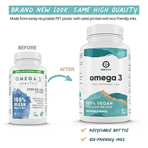Omvits Vegan Omega 3 DHA from Algae Oil 1000mg - 60 Softgel Capsules with Vitamin E Omvits Au supplements
