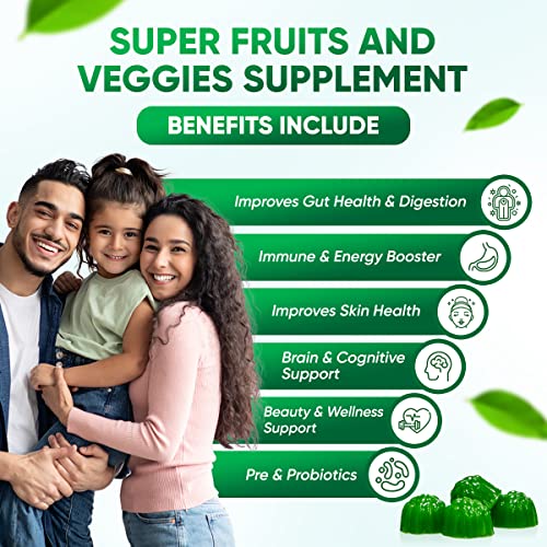 Sugar-Free Real Organic Fruits, Super Greens and Veggies Gummies | 35+ Nutritious & Healthy Greens, Fruits, and Vegetables for Improved Immunity, Skin Health & Energy Boost|60 Vegan Gummies VVN Naturals Au supplements