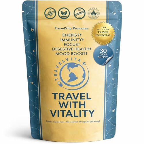 Natural Travel Pills - Traveling Supplement for Jet Lag Relief, Digestion, Immunity, Energy, Sleep, Circulation - Vacation and Long Flight Essentials for Men and Women - 30 Day Supply TravelVita Au supplements