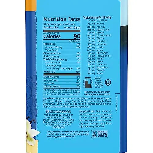 Vegan Protein Powder Plant-based Protein Powder USDA Organic | BCAA Amino Acids Sunwarrior Au supplements
