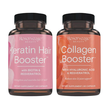 Reserveage Ultra Collagen Booster & Keratin Hair Booster - Features Dermaval, Biotin & Resveratrol - Support Hair & Skin - 60 Ultra Collagen Capsules, 60 Keratin Capsules Reserveage Nutrition Au supplements