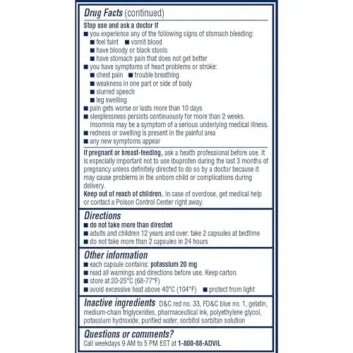 Advil PM Liqui-Gels Pain Reliever and Nighttime Sleep Aid, Pain Medicine with Ibuprofen for Pain Relief and Diphenhydramine HCL for a Sleep Aid - 80 Liquid Filled Capsules - Back to College Advil Au supplements