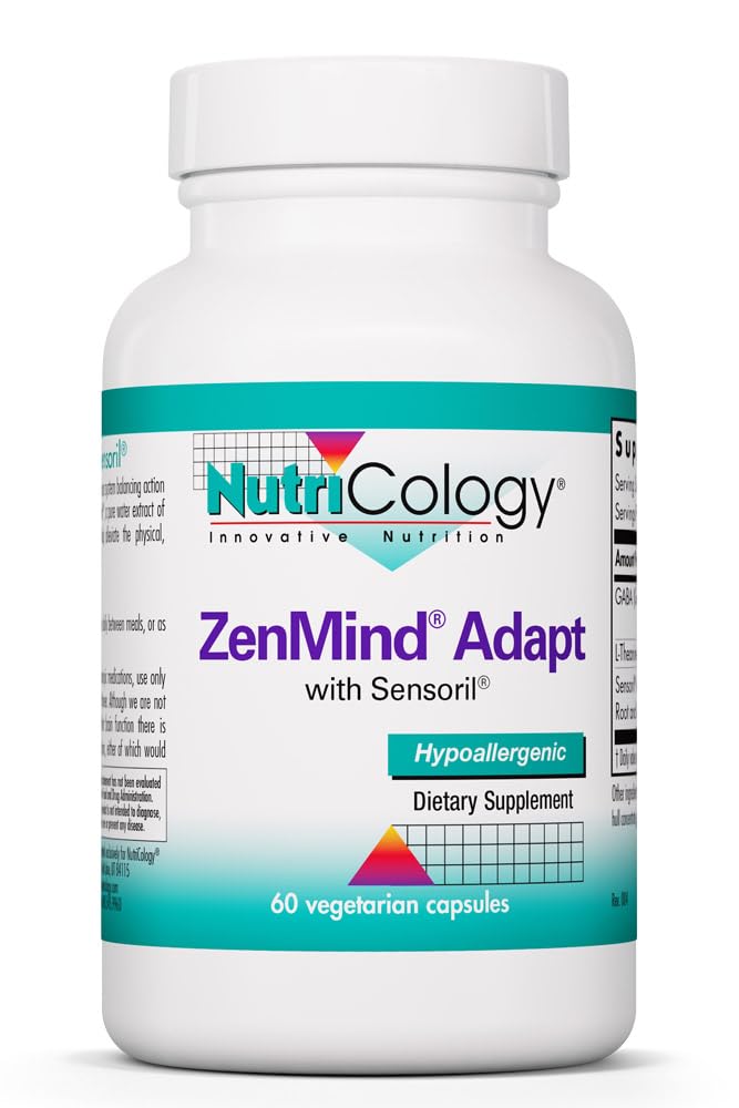 NutriCology ZenMind Adapt - 200 mg L-Theanine, 125 mg Ashwagandha & 550 mg GABA - Supports Stress Response and Calmness - Vegetarian Capsules - Hypoallergenic Formula - 30 Servings - 60 Capsules Allergy Research Group Au supplements