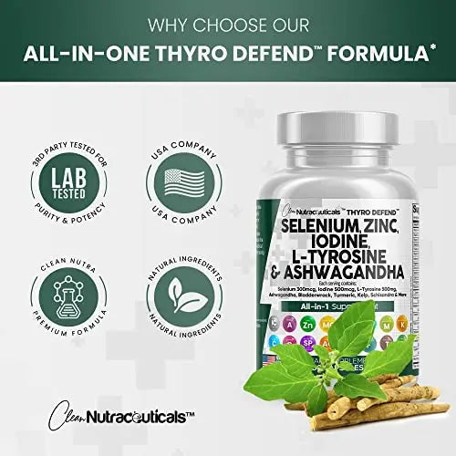 Selenium 300mcg Zinc 50mg Iodine 500mcg L Tyrosine 500mg Ashwagan Clean Nutraceuticals Au supplements