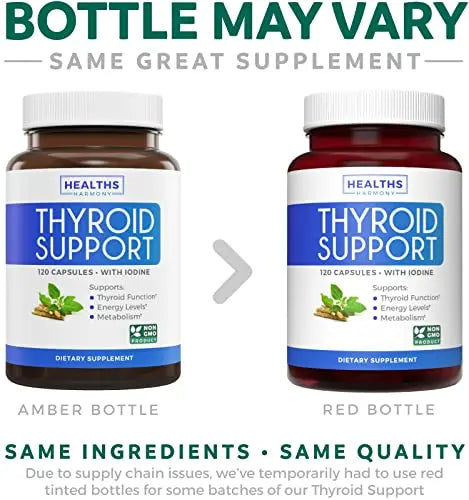 Thyroid Support with Iodine - 120 Capsules (Non-GMO) Healths Harmony Au supplements