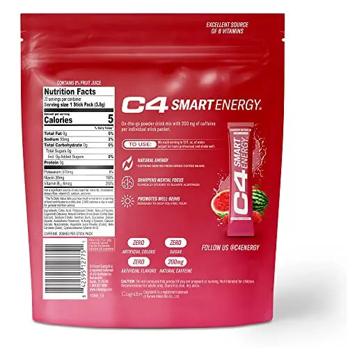 C4 Smart Energy Powder Stick Packs - Sugar Free Performance Fuel & Nootropic Brain Cellucor Au supplements