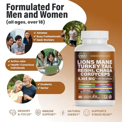 Zeus Naturals Lions Mane Capsules, Mushroom Supplement with Turkey Tail, Cordyceps Zeus Naturals Au supplements