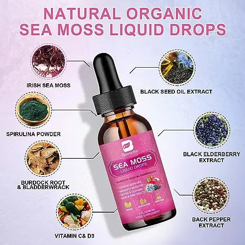3000mg Sea Moss Liquid Drops - Black Seed Oil & Irish Sea Moss Gel B BEWORTHS Au supplements