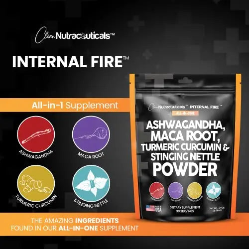 4in1 Ashwagandha Maca Root Powder Supplement with Turmeric Stinging Clean Nutraceuticals Au supplements