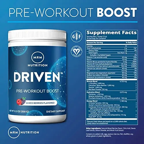MRM Nutrition Driven Pre-Workout Powder | Strawberry Kiwi Flavored | 125mg Caffeine MRM Au supplements