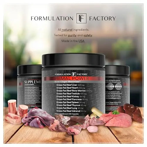 Formulation Factory Primal Power 10-in-1 Grass-Fed Organ Supplement with Beef Liver, Heart, Marrow, Testicle, Kidney, Supports Vitality, Hormones, Energy, Immunity (4 Month Supply, 240 Capsules) Formulation Factory Au supplements