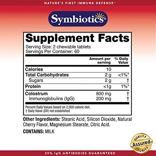 Symbiotics Colostrum 120ct Chewables Plus - Immunity Support for Adult & Kids Symbiotics Au supplements