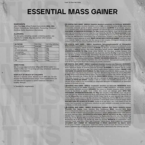 Bulk Essential Mass Gainer, Protein Shake for Weight Gain, Vanilla, 2.5 kg Bulk Au supplements