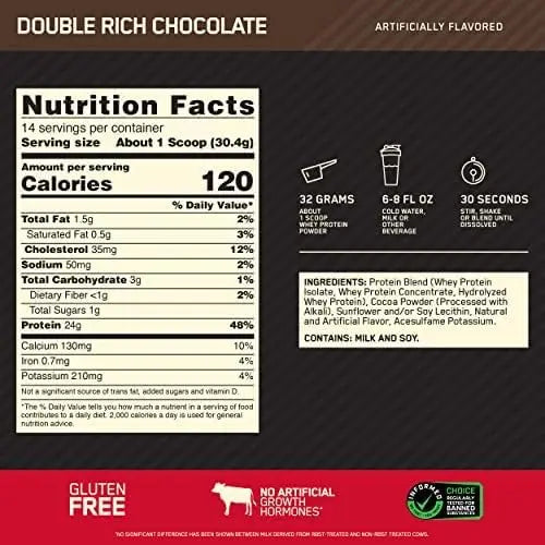 Optimum Nutrition Gold Standard 100% Whey Protein Powder, Double Rich Chocolate Optimum Nutrition Au supplements