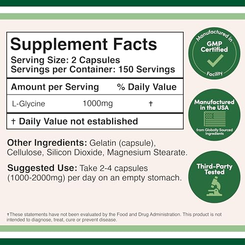 Glycine Supplement - 1,000mg Glycine Powder per Serving (300 Capsules) The Relaxing Amino Acid (Glicina) (Third Party Tested, Gluten Free, Non-GMO) by Double Wood Double Wood Supplements Au supplements