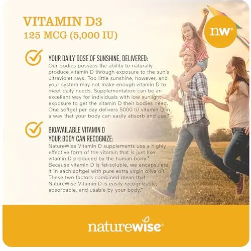 NatureWise Vitamin D3 5000iu (125 mcg) Healthy Muscle Function, and Immune Support NatureWise Au supplements
