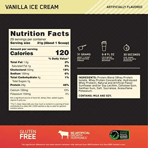 Optimum Nutrition Gold Standard 100% Whey Protein Powder, Vanilla Ice Cream, 2 Pound Optimum Nutrition Au supplements