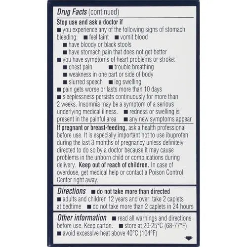 Advil PM Pain Reliever and Nighttime Sleep Aid, Pain Medicine with Ibuprofen for Pain Relief and Diphenhydramine Citrate for a Sleep Aid - 40 Coated Caplets Advil Au supplements